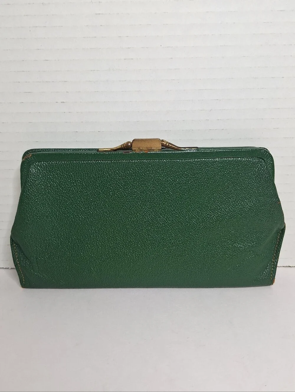 Vintage Green Gold Genuine Leather Clutch Wallet Women Double Kiss Lock Clasp